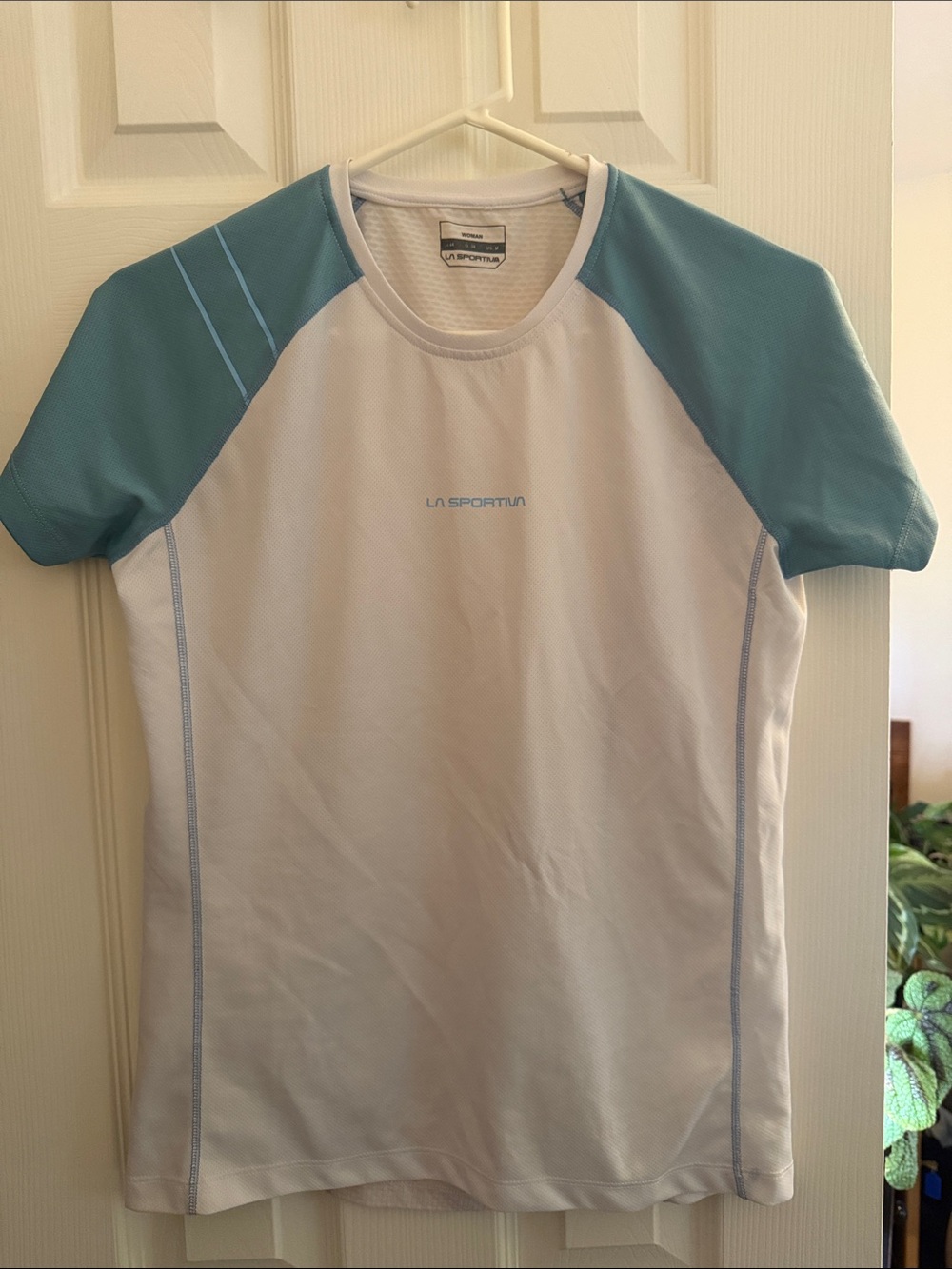 La Sportiva White and Teal Short Sleeve Performance Tee